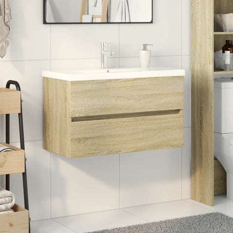 ZNTS 2 Piece Bathroom Furniture Set Ceramic and Engineered Wood 3307663