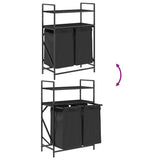 Laundry Basket 2 Compartments with Shelves Black Oak 859085