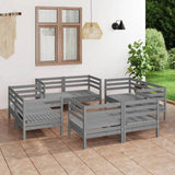 8 Piece Garden Lounge Set Grey Solid Pinewood 3082429