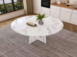 47.24" Round Dining Table for 4 - Farmhouse MDF Table with Marble White Finish, 300lb Capacity, Easy W1196P512185