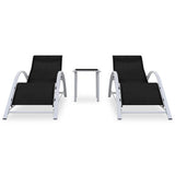 Sun Lounger Black, Silver Aluminium, Textilene, Steel, Tempered Glass 310534