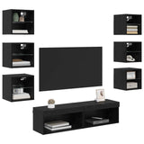 TV Cabinet with LED Strip Lights 8 pcs Black Oak Glass 3402940