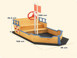 Kids Sand Pit, Children Pirate Ship Sandbox with Bench, Bottom Liner, Seat, Natural Wood Tone T3398P547939