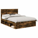 Bed Frame with Storage Smoked Oak 150 x 200 cm Solid Pine Wood 3409747