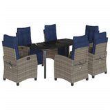 7 Piece Garden Dining Set with Cushions Grey Poly Rattan 3213055