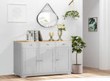Sideboard with Rubberwood Top and Adjustable Shelves for Dining Room, Kitchen - Grey T3398P378034