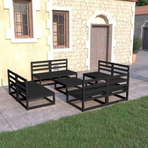 9 Piece Garden Lounge Set Black Solid Pinewood 3075278