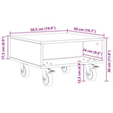 Side Table with Wheels White 50.5 x 50 x 30 cm Engineered Wood 891024