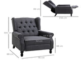 Recliner Armchair, Vintage Reclining Chair with Nail Head Trim, Wingback Chair with Button Tufted T3398P330371