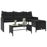 Garden Sofa with Table and Cushions L-Shaped Black Poly Rattan 365572