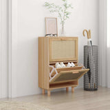 Shoe Cabinet Brown 52x25x80 cm Engineered Wood&Natural Rattan 345647