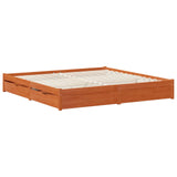 Bed Frame with Drawer Wax Brown 200 x 200 cm Solid Pine Wood 3422721