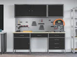 Work Cabinet with Drawer 8 pcs Black Engineered Wood and Steel 3321464
