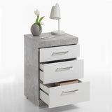 ZNTS FMD Bedside Table with 3 Drawers Concrete Grey and Glossy White 428707