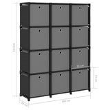 12-Cube Display Shelf with Boxes Black 103x30x141 cm Fabric 322615