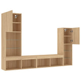 4 Piece TV Wall Units with LED Sonoma Oak Engineered Wood 3216656