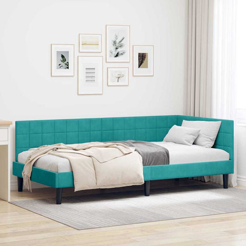 Corner Bed Frame with Headboard Turquoise 100 x 200 cm Velvet 42016446