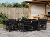 11 Piece Garden Dining Set with Cushions Black Poly Rattan 3211747