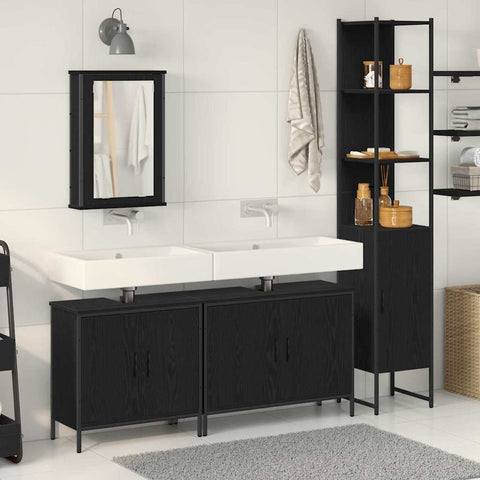 Bathroom Furniture Set with Door 4 pcs Black 33 x 33 x 185.5 cm 3334425