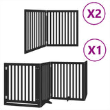 Dog Gate with Door Foldable 8 Panels Black 640 cm Poplar Wood 3155686