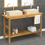 Bathroom Vanity Cabinet with Cream Marble Sinks Solid Wood Teak 3096578