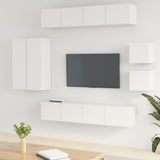 ZNTS 8 Piece TV Cabinet Set White Engineered Wood 3114486