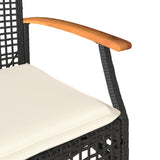 3 Piece Bistro Set with Cushions Black Poly Rattan Acacia Wood 366259