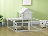 Indoor Rabbit Hutch, Guinea Pig Cage, with Slide-Out Tray, Large Fenced Area - Light Grey T3398P347611