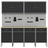 ZNTS 10 Piece Work Cabinet and Pegboard Set - Black MDF and Metal 3321482