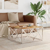 Coffee Table Silver Stainless Steel and Solid Wood Reclaimed 349976
