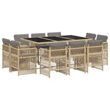 11 Piece Garden Dining Set with Cushions Mix Beige Poly Rattan 3211032