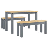 ZNTS 3 Piece Dining Set Panama Grey Solid Wood Pine 3345165