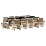 15 Piece Garden Dining Set with Cushions Mix Beige Poly Rattan 3210996