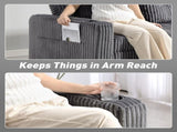 2 Seater Click Clack Sofa Bed with Pull Out Design, Corduroy Upholstery - Charcoal Grey T3398P424879