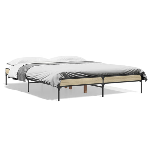 ZNTS Bed Frame Sonoma Oak 140x200 cm Engineered Wood and Metal 845017