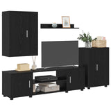 TV Cabinet Set Wall-mounted 4 pcs Black Oak Engineered wood 3397897