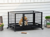 36" Heavy Duty Metal Dog Crate Pet Cage with Tray Wheeled Dog Kennel - Black T3398P376419
