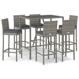 7 Piece Garden Bar Set with Cushions Grey Poly Rattan 3203922
