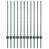 Embedded Fence Post 11 pcs Green 140 cm Powder-Coated Steel 42006265