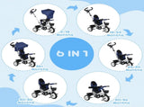 Metal Frame 6 in 1 Baby Push Tricycle with Parent Handle for 1-5 Years Old, Dark Blue T3398P348153