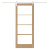 Sliding Door Natural 83 x 202 cm Solid Pine Wood and Glass 3332417