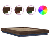 Bed Frame with LED Lights without Mattress Brown Oak 135x190cm 3281139
