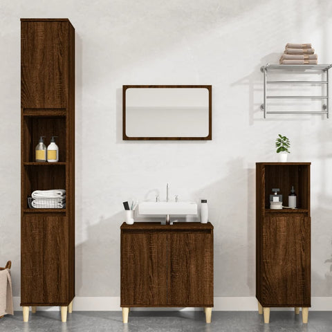 ZNTS 3 Piece Bathroom Furniture Set Brown Oak Engineered Wood 3185588