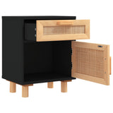 Bedside Cabinet Black Solid Wood Pine and Natural Rattan 345608
