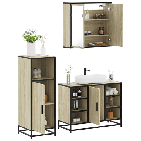 3 Piece Bathroom Furniture Set Sonoma Oak Engineered Wood 3300971
