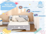 Kids Toddler Bed, with Star and Moon Patterns, Side Rails, for Ages 3-6 Years - Grey T3398P422137