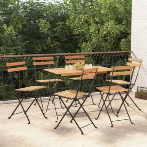 Folding Bistro Chairs 6 pcs Solid Wood Teak and Steel 3152110