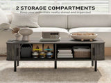 Coffee Table with Storage, Living Room Table with Slatted Tambour Sliding Doors and Foot Pads, T3398P377894