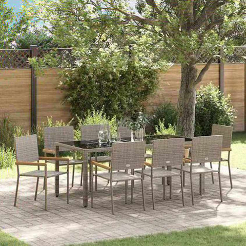 Garden Dining Set 9 pcs Grey Poly Rattan 3365400