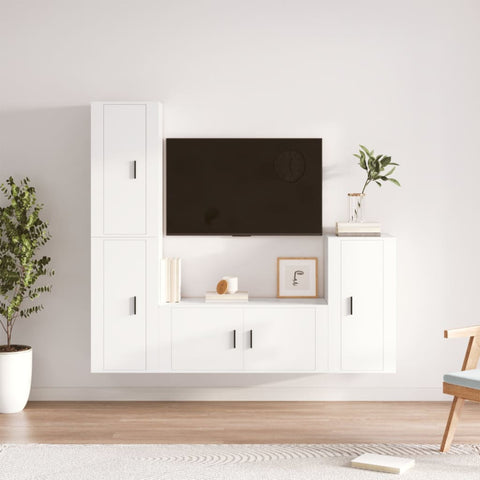 4 Piece TV Cabinet Set White Engineered Wood 3188590
